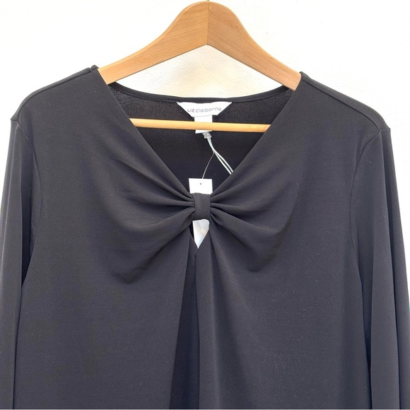 Liz Claiborne Keyhole Neck 3/4 Sleeve Stretch Jersey Blouse Black Large NEW - Picture 5 of 10